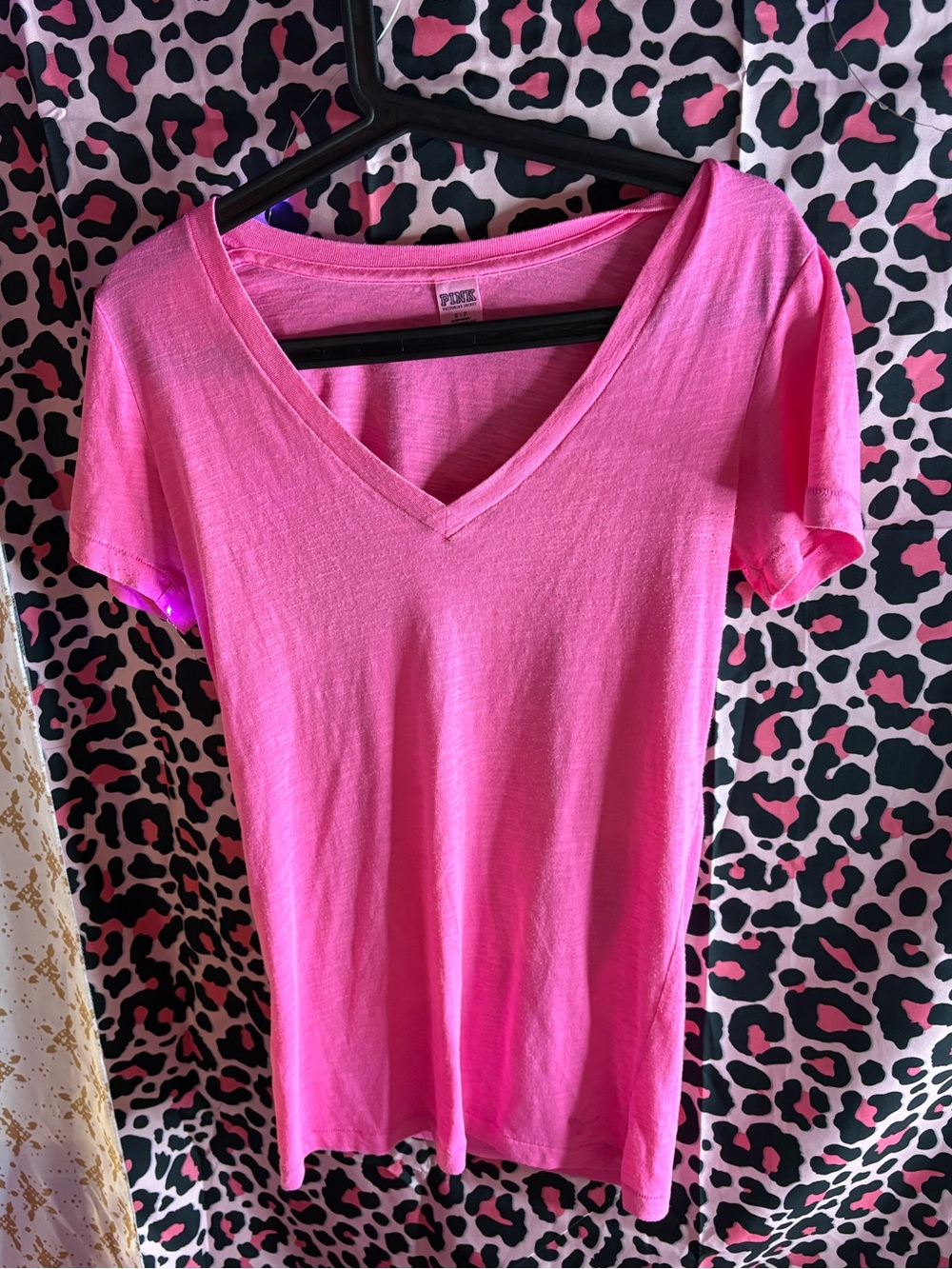 Y2K neon mcbling Pink V-Neck Women's Tee - Casual Everyday Top
